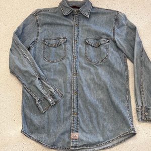 Levis Strauss Shirt Mens Small Blue Pearl Snap Denim Western Jean Long Sleeve